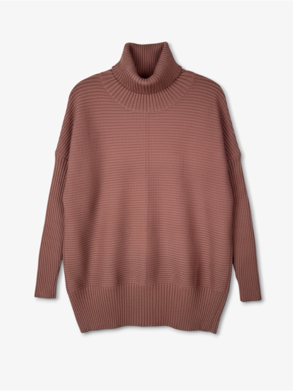LILLUSORY Turtleneck Oversized Ribbed Tunic Sweater Chocolate‎ Brown S Casual